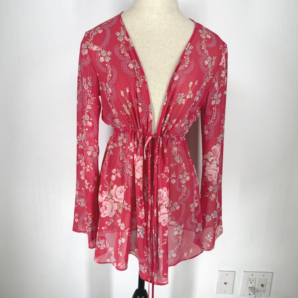 Victorias Secret Y2K Floral Sheer Chiffon Top Tie Front Y2K Vintage Small Fairy